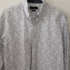 Zara Men's White Shirt with Blue and Red Flowers